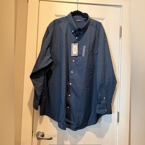 Men's Roundtree & Yorke Travel Smart Blue Green Plaid Long Sleeve Shirt Sz 3XB